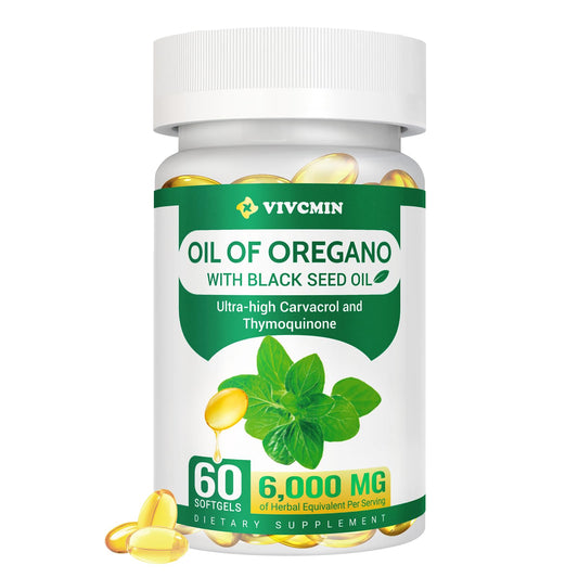 Bottle of Vivcmin Oil of Oregano with Black Seed Oil, 60 softgels
