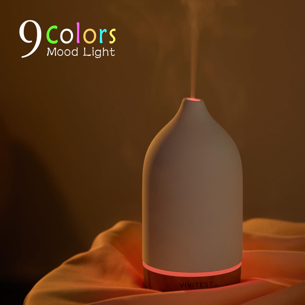 Display of 9 color lights and 4 timer options on VIVITEST diffuser