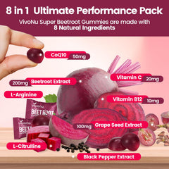 Close-up of VivoNu Beet Root Gummies in berry flavor