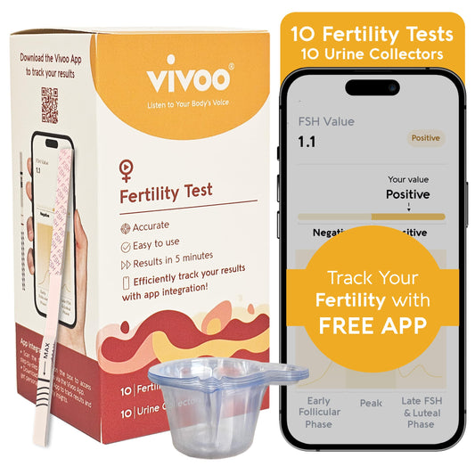 Vivoo Fertility Test kit packaging with 10 FSH test strips