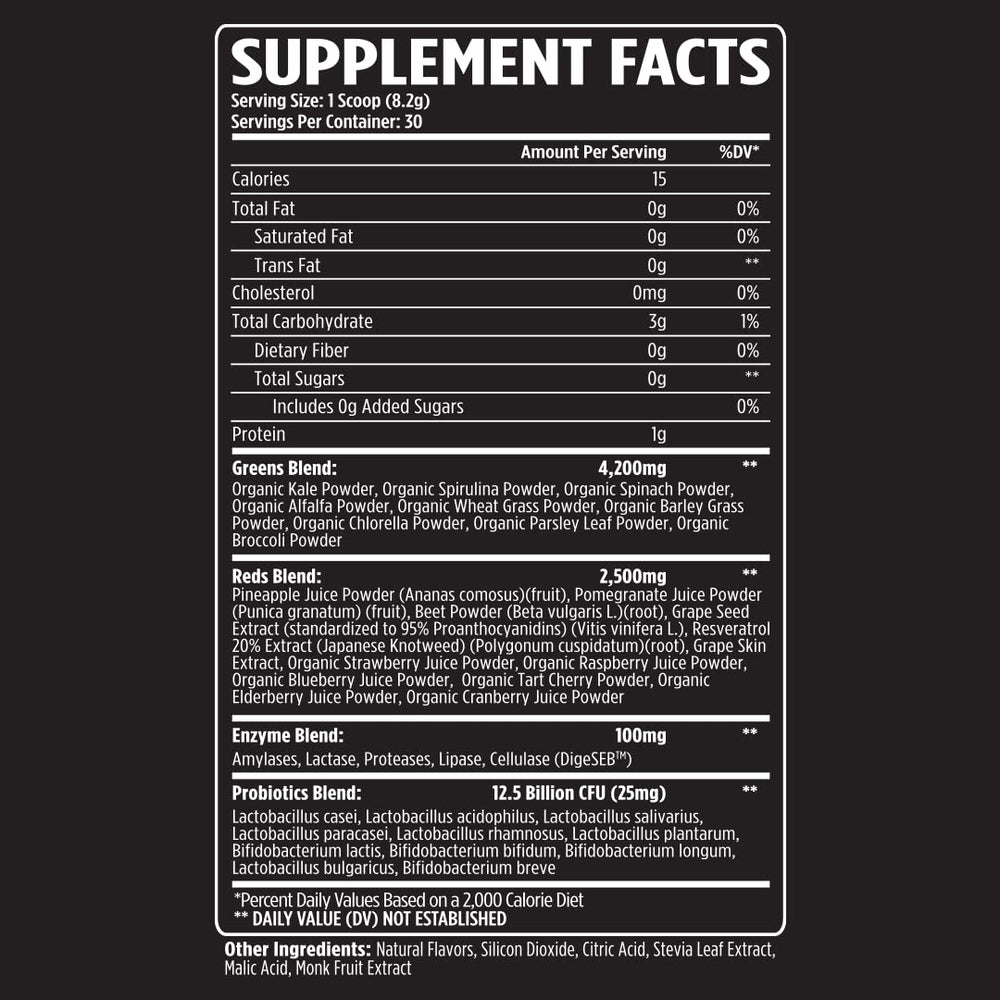 Greens + Reds ingredients with DigeSEB enzymes