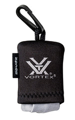 Vortex Optics Spudz microfiber cleaning cloth attached to a neoprene pouch