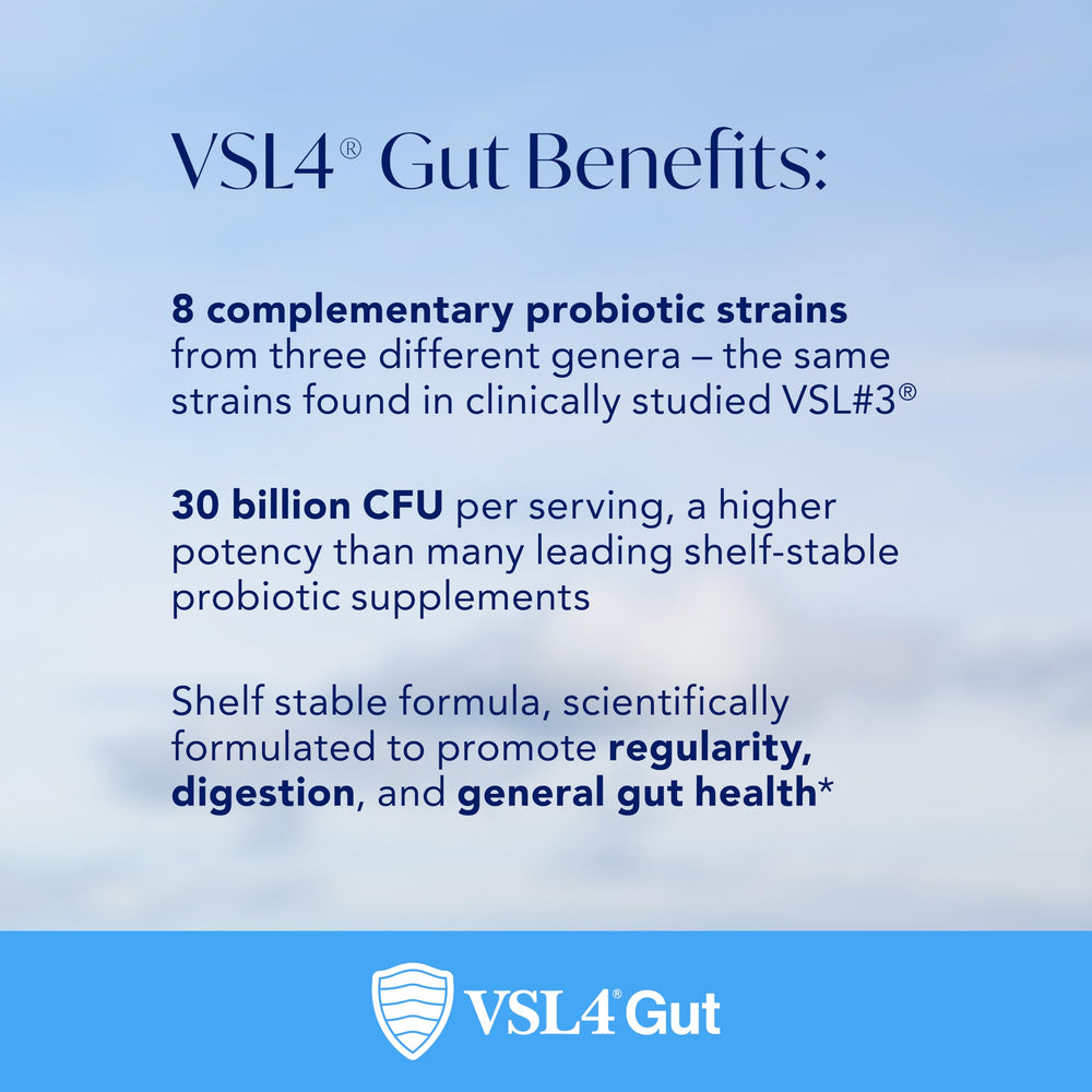VSL4 travel-pack image showing on-the-go probiotic supplementation for busy days