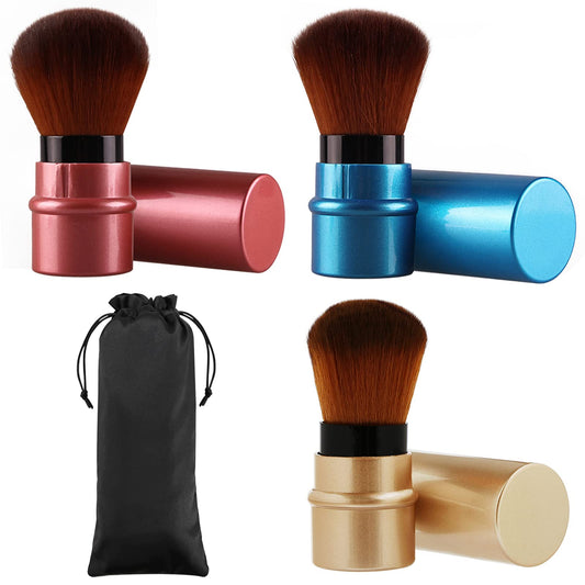 Vtrem retractable kabuki brush with travel cover for on-the-go powder application