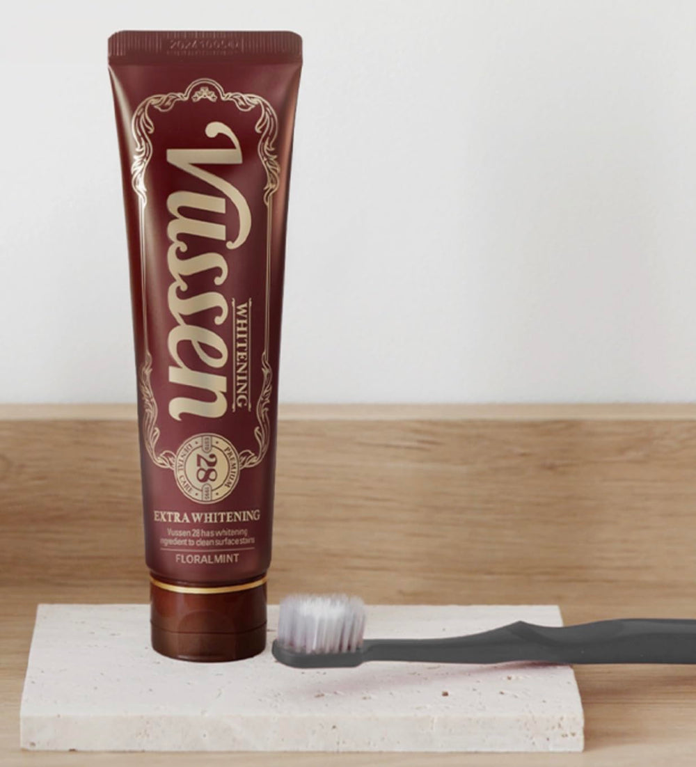 Side profile of Vussen 28 toothpaste tube in Floral Mint
