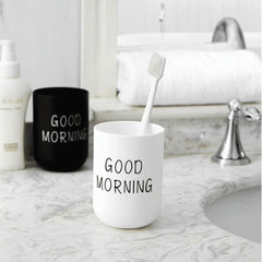 Good Morning printed design on the cup