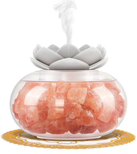Vyaime V1103 Himalayan salt lamp diffuser with pink crystal and lotus top