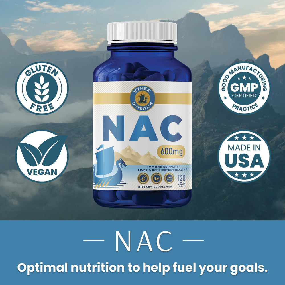Vegan and Non-GMO label on Vykee NAC bottle
