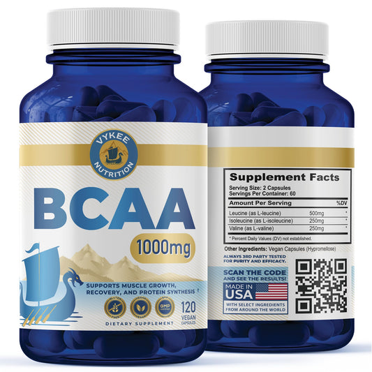 Vykee Nutrition BCAA capsules bottle and label