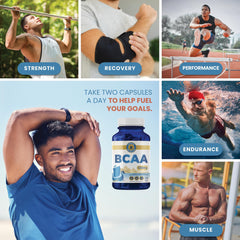 Close-up of BCAA capsules showing 1000mg per serving