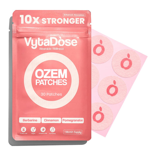 Vytadose GLP-1 patch applied to skin showing ultra-thin breathable design