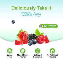 Lifestyle scene with bottle and gummies on neutral background
