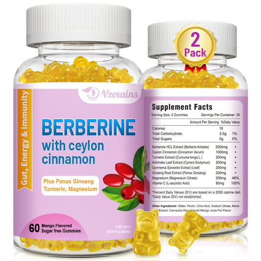 VZOXAINS Berberine with Ceylon Cinnamon Gummies bottle front