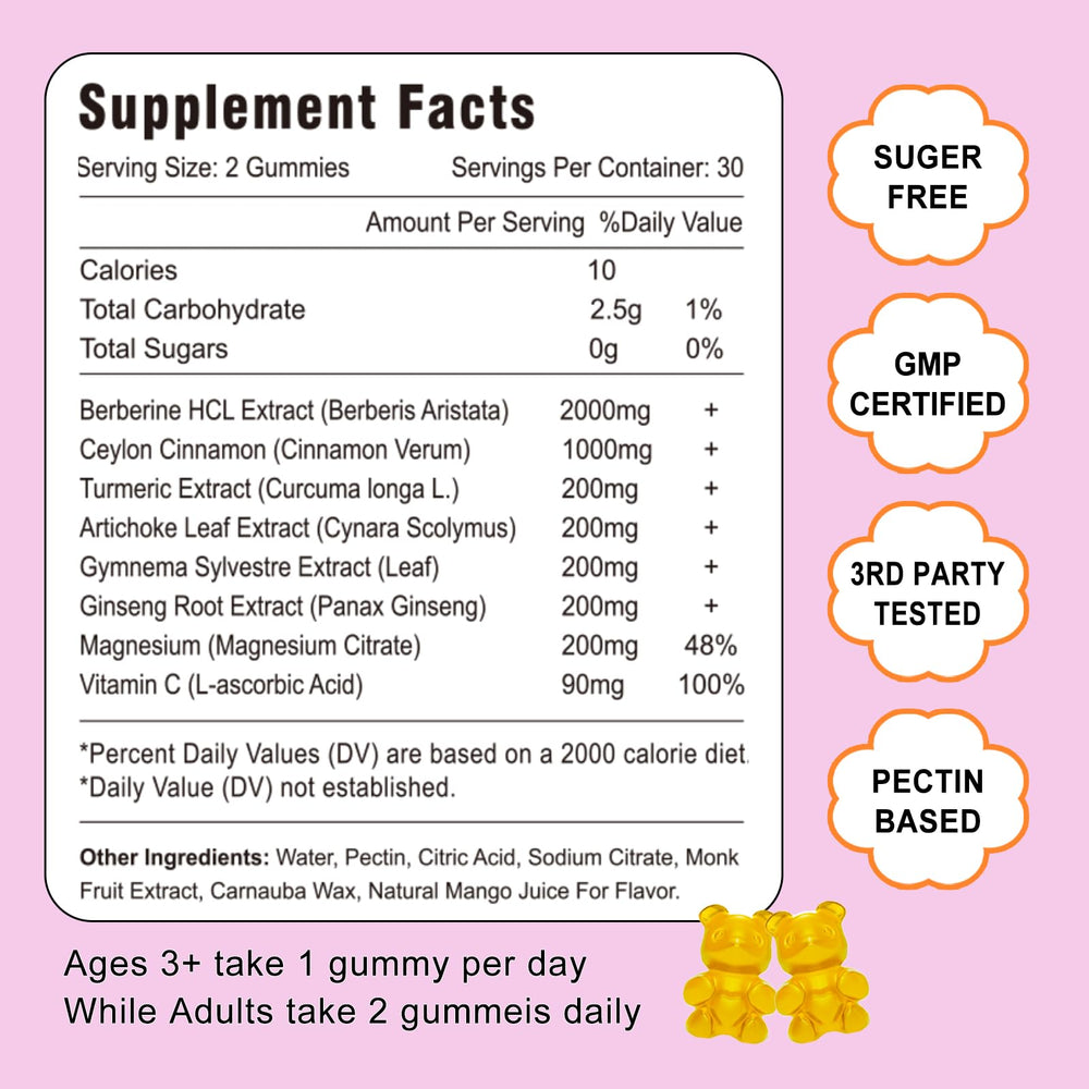Mango flavor Berberine HCl gummies close-up