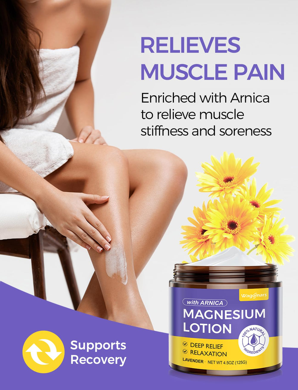 Wagomars magnesium lotion being applied to the shoulder to ease tension after activity