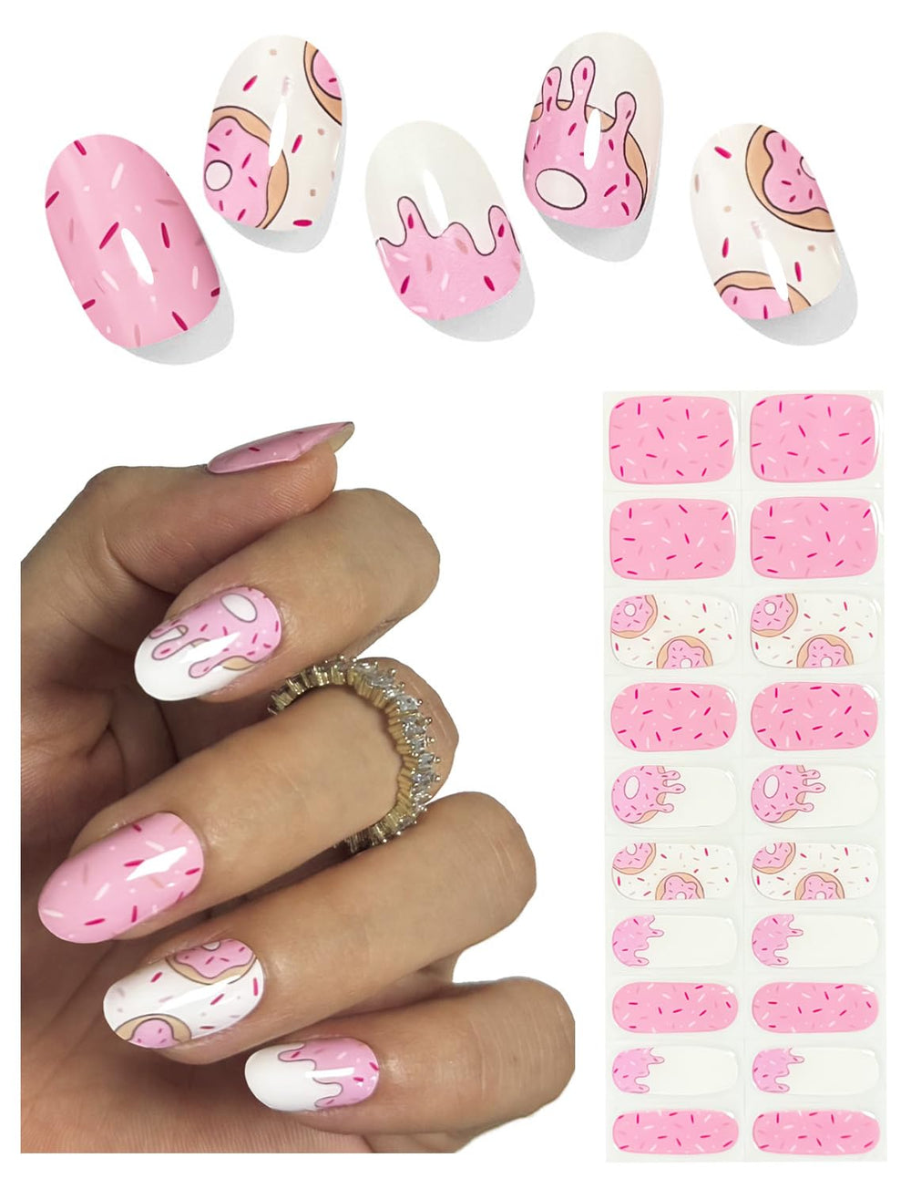 Wahrshei pink donut gel nail strips pack for quick at-home manicure.