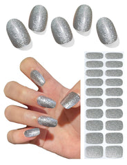 Wahrshei semi-cured gel nail strips with diamond glitter close-up for salon shine.