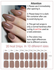 Wahrshei jelly brown nail strips applied on natural nails for DIY manicure