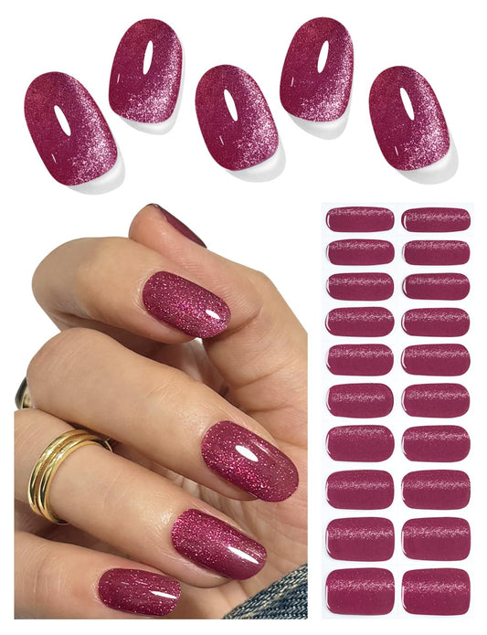Wahrshei Plum Cat Eye gel nail strips for easy at-home manicures.