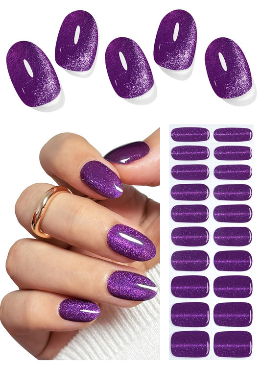 Wahrshei Purple Cat Eye gel nail strips for at-home manicure