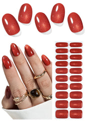 Wahrshei red cat eye gel nail strips close-up for salon-like nails