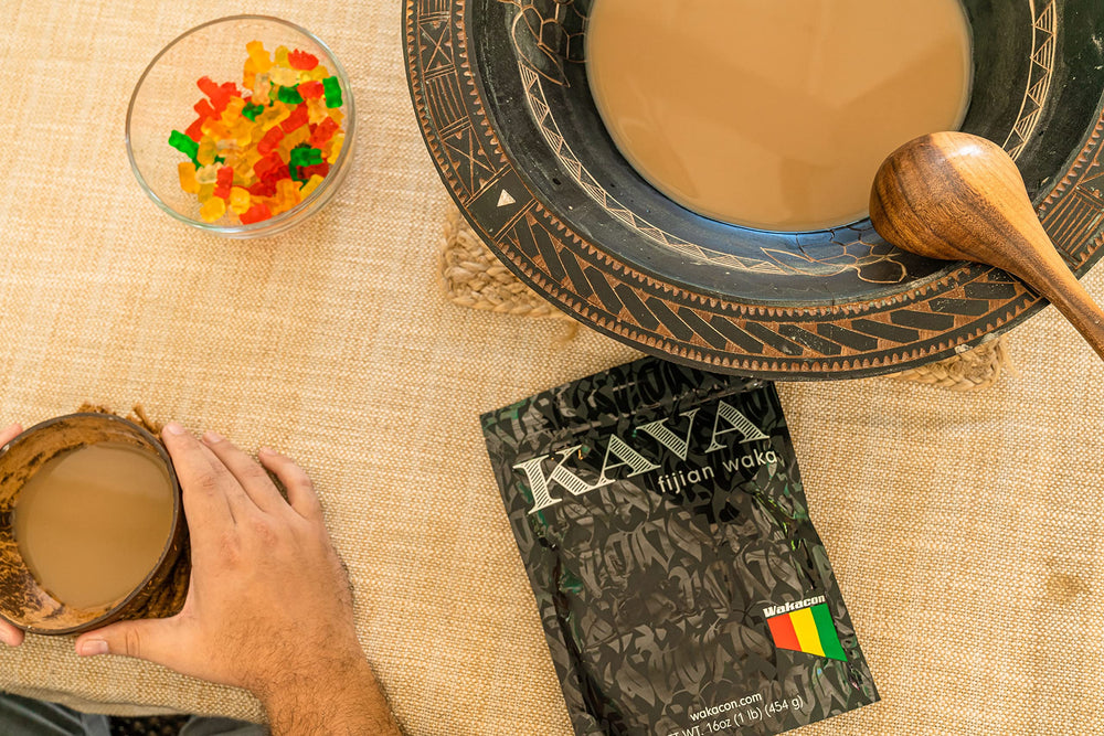 Close up of Fiji kava waka root powder