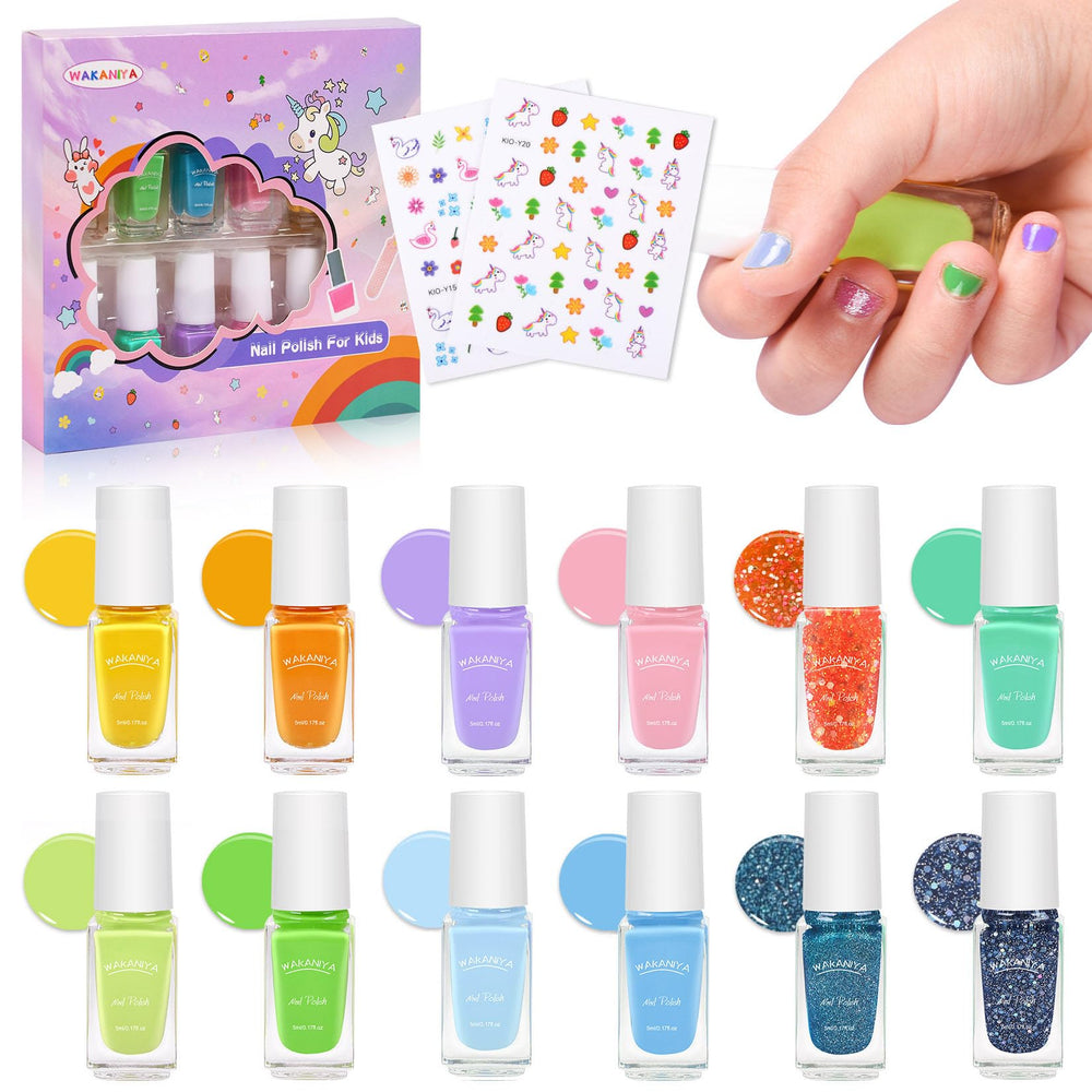 Wakaniya kids nail polish set in candy colors offers safe, water-based fun for little nails.