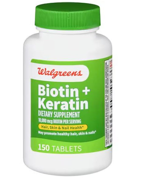 Walgreens Biotin + Keratin bottle front view