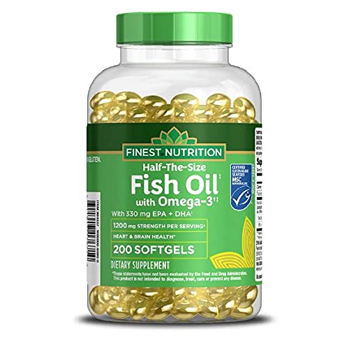 Front view of Walgreens Half-The-Size Fish Oil 1200 mg Softgels bottle