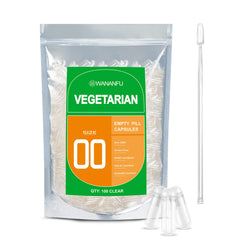 Wananfu Size 00 vegetarian empty capsules 100 count bundle with micro lab spoon