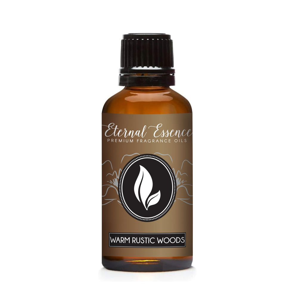 Amber glass 30ml bottle with dropper for Warm Rustic Woods fragrance oil
