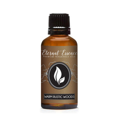 Amber glass 30ml bottle with dropper for Warm Rustic Woods fragrance oil