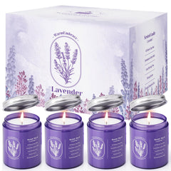 WarmEmbrace Lavender Candle in purple glass jar - front view