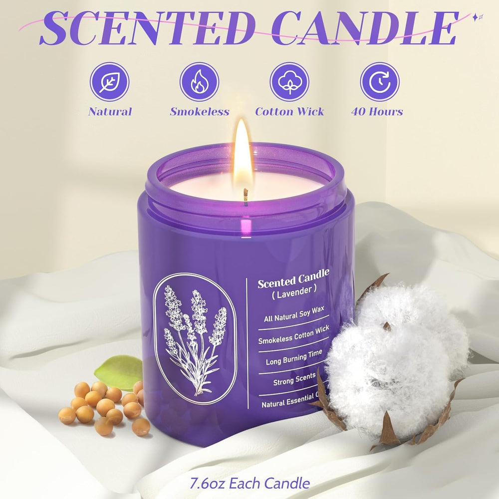 Packaging image for WarmEmbrace lavender candles - purple jars