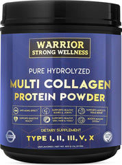 Front view of Warrior Strong Wellness unflavored collagen powder jar