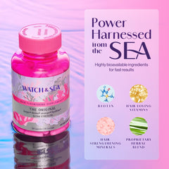 Graphic highlighting key ingredients: MSM, horsetail, kelp, biotin