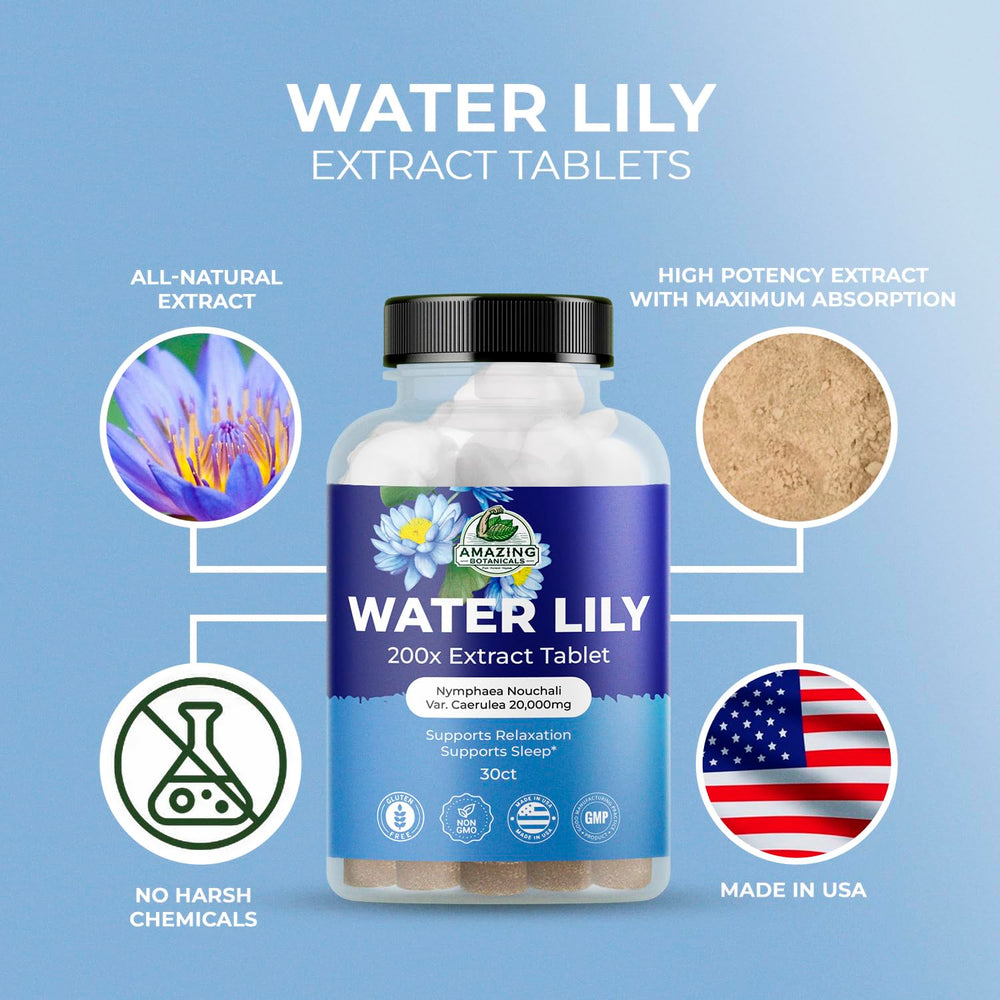 Water Lily extract bottle label with dosage information