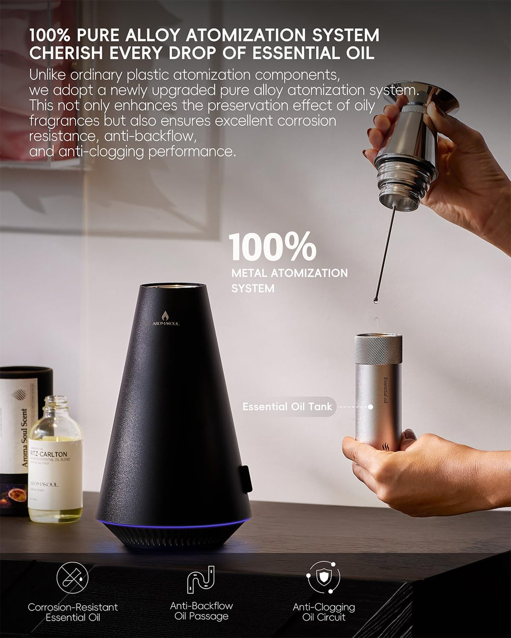 AROMA PRO app interface connecting to diffuser via Bluetooth