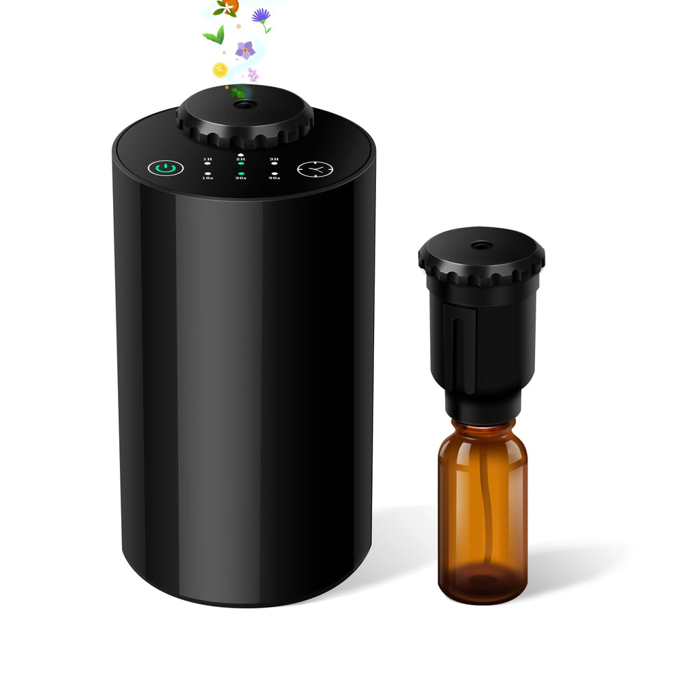 Waterless diffuser black front view emitting nano mist