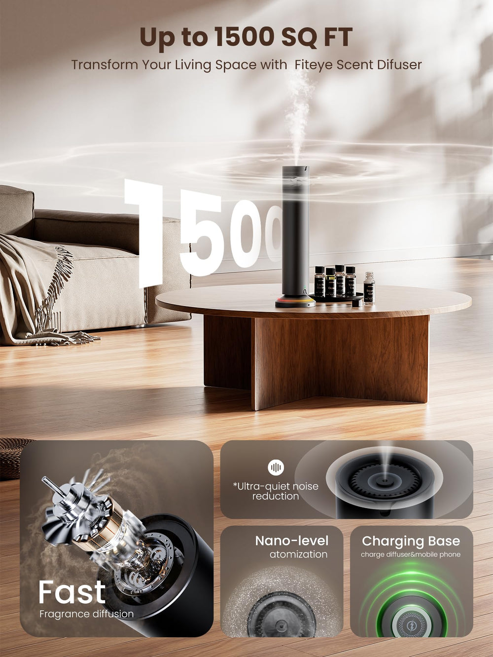 Close-up of nano-atomization diffuser showing no water required