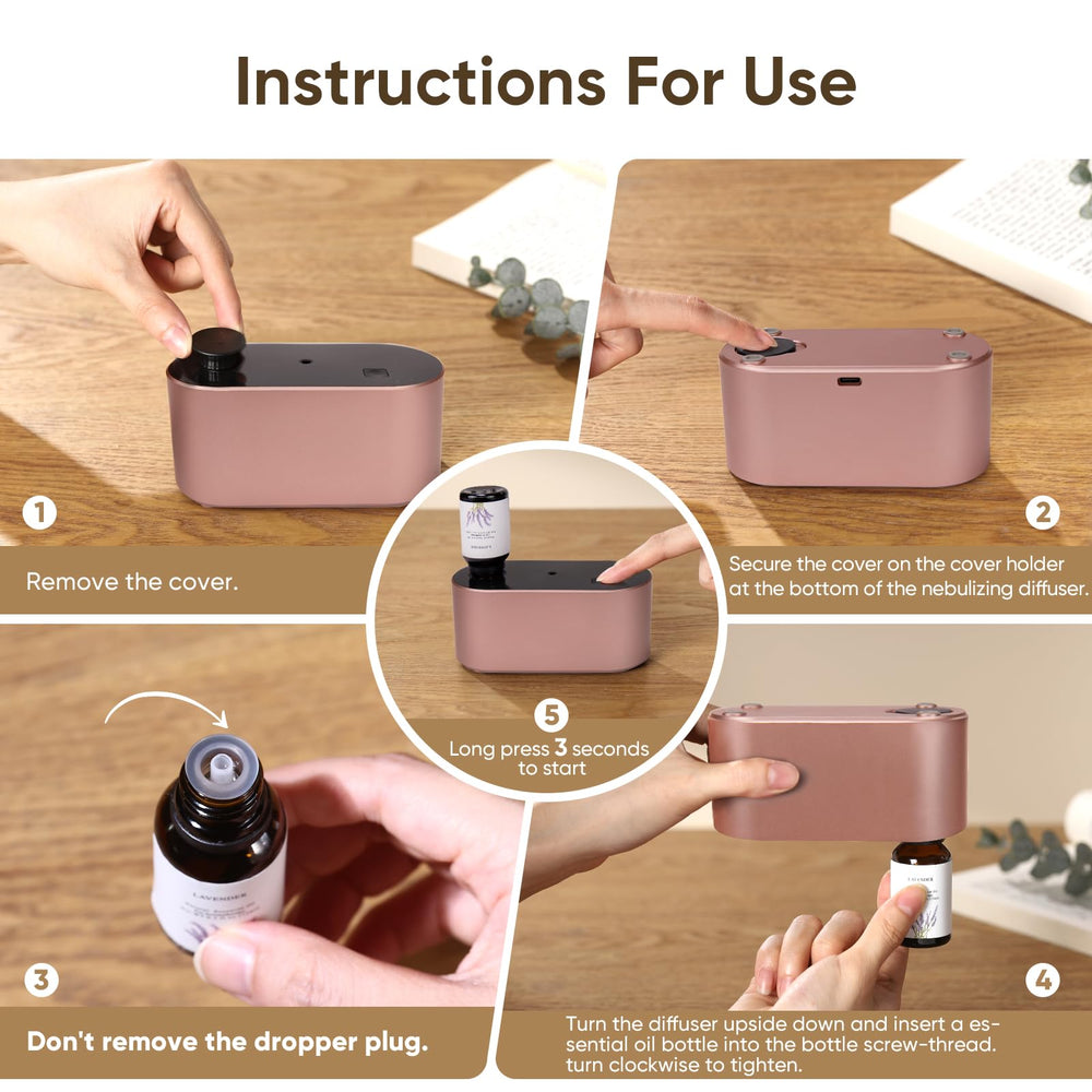 Rose gold waterless diffuser packaging and accessories