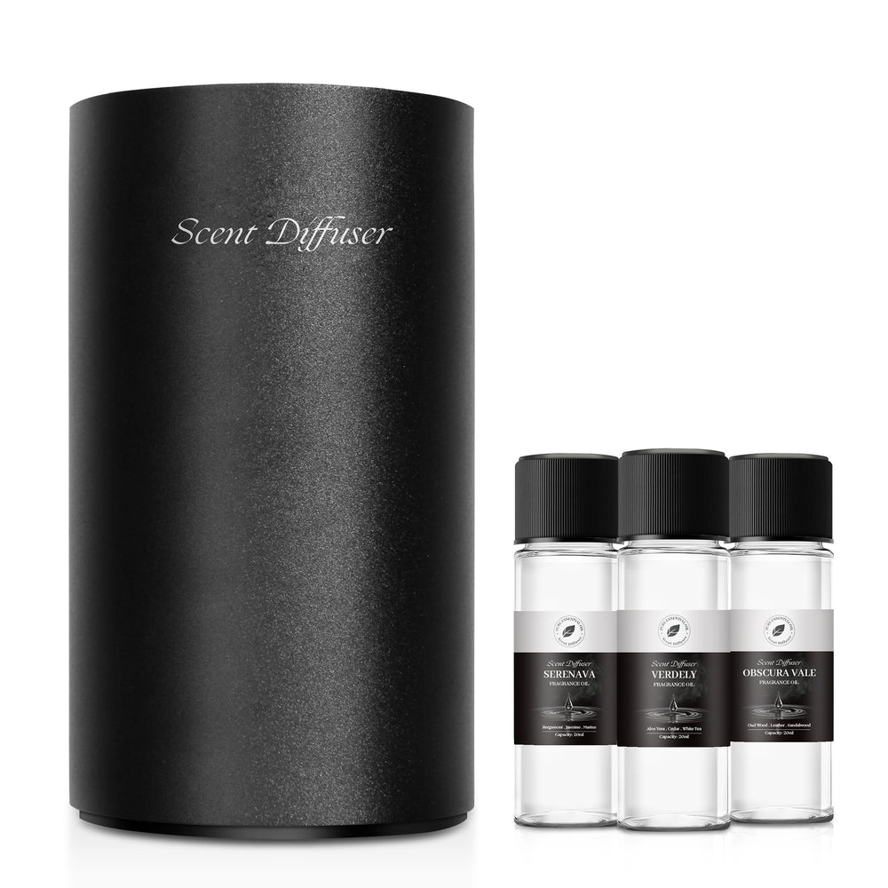 Waterless essential oil diffuser starter kit in matte black aluminum