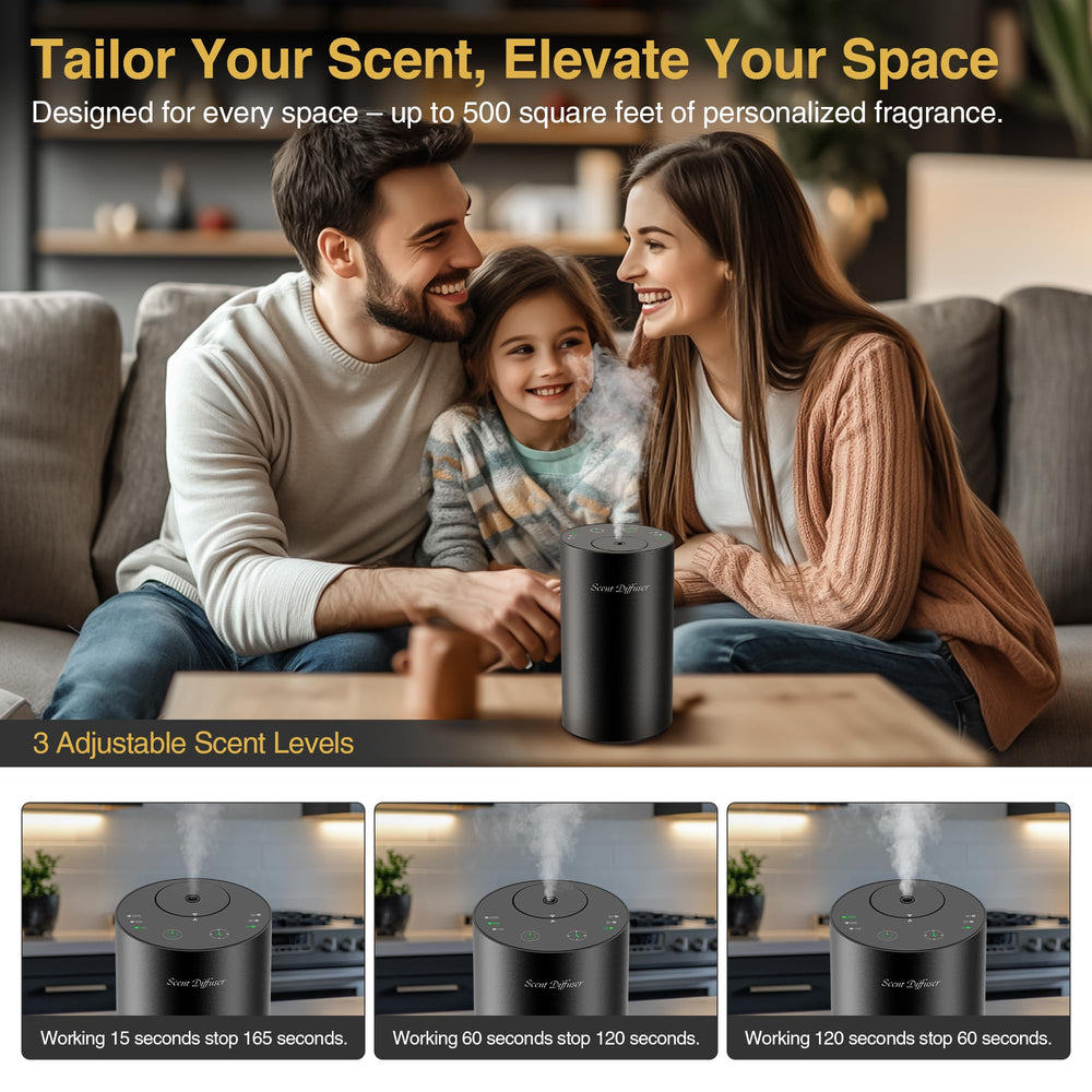 Three 20 ml essential oil bottles included with diffuser