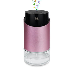 Waterless essential oil diffuser with metal cylindrical body and glass base