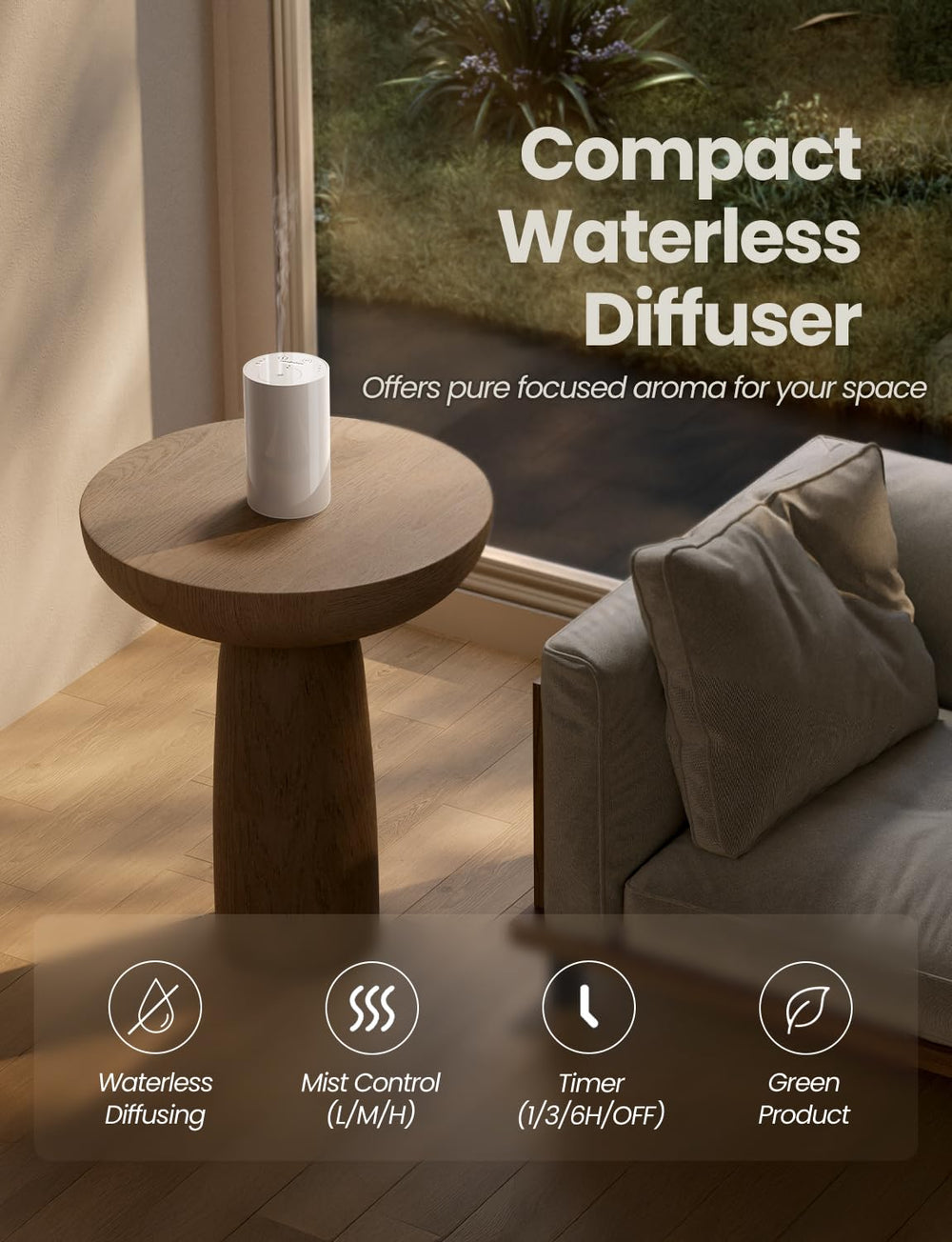 Close-up of nano-mist diffusion technology in the waterless diffuser
