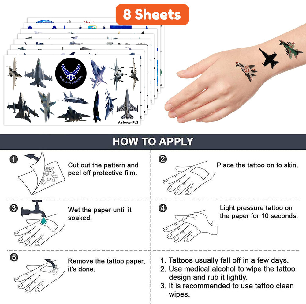 Waterproof US Airplane Jet Fighter tattoos that stay vibrant during activities.