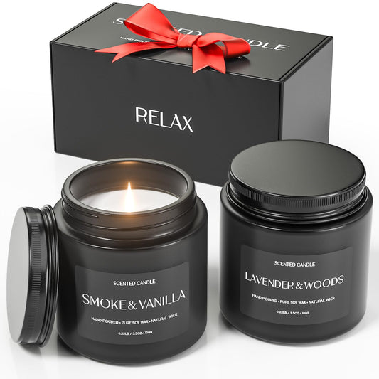 Waxcanpy masculine candle set with Smoke & Vanilla fragrance in black jars