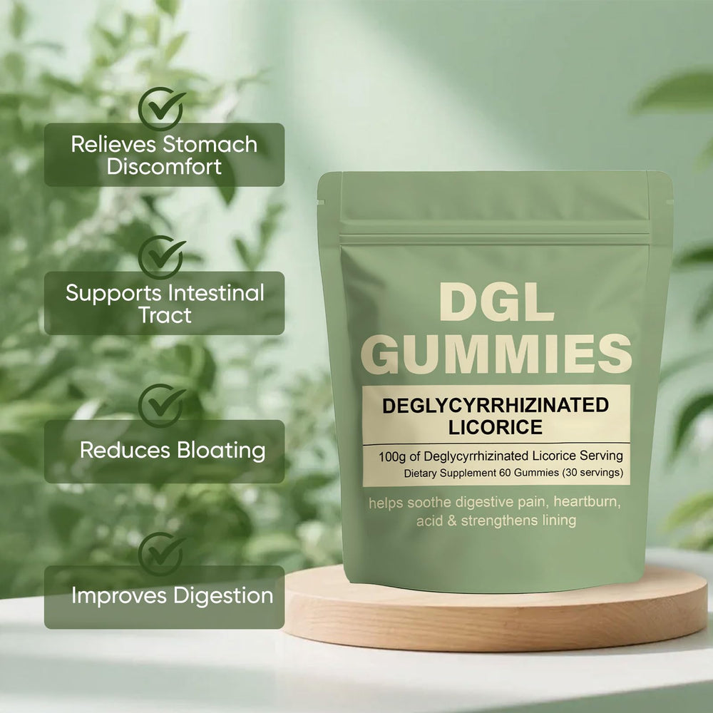 Close-up of WDVNEX DGL Gummies label showing 400 mg DGL extract