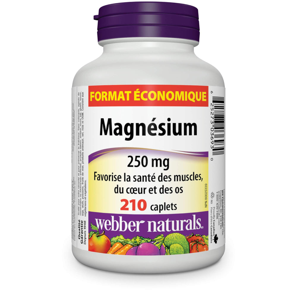 Close-up of product label showing 250 mg magnesium per caplet