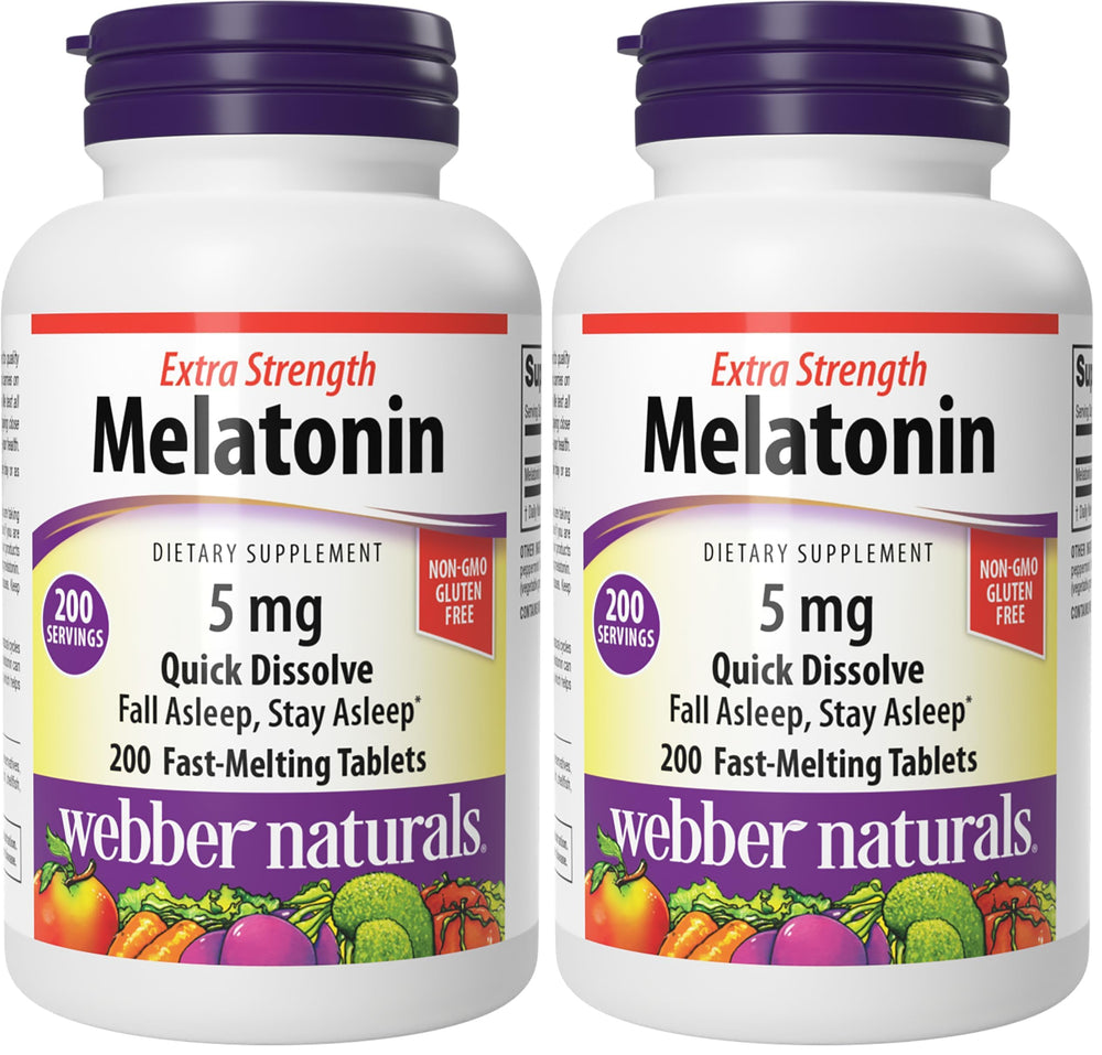 Front view of Webber Naturals Melatonin 5 mg fast-melting tablets